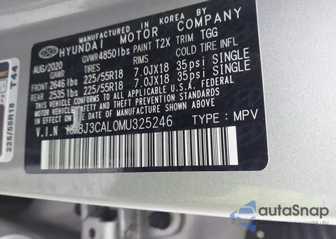 2021 Hyundai Tucson Sel z USA, uszkodzony, nr VIN KM8J3CAL0MU325246